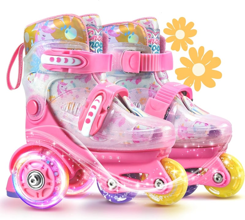 crossmoon Unicorn Toddler Roller Skates, Kids Training Safety Tripple Protection Roller Skates with 4 Adjustable Sizes, Fun Light-Up Wheels, Little Girls' Fancy Gift - Image 1